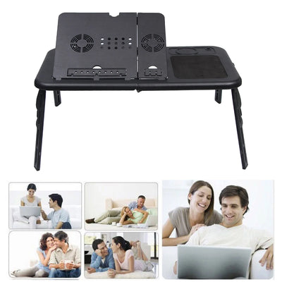 Portable Laptop Table with Cooling Fan – Foldable Bed & Study E-Table