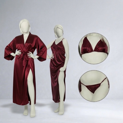 4-Piece Satin Lingerie & Nightwear Set for Women – Soft Silk Satin Sleepwear Free Size