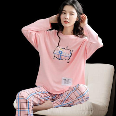 Women Pink Cotton Night Suit – Printed 2 Pc Sleepwear (M to XL)