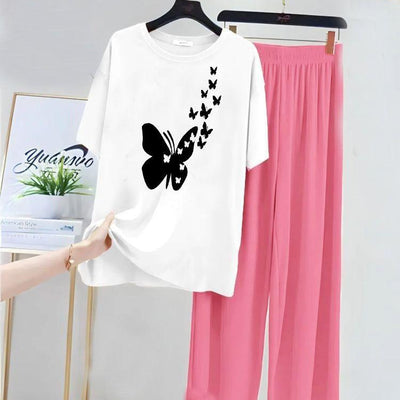 Women Pink Cotton Jersey Night Suit – Printed 2 Pc Sleepwear (M to XL)