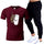 Men’s Cotton Printed 2-Piece Track Suit – Black & Maroon T-Shirt Set