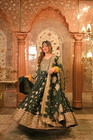 Green Chiffon 3 Pc Frock Set for Women – Embroidered Party Wear (S to L)