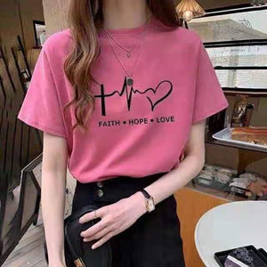 Pink Faith Hope Love Women T-Shirt – Cotton Casual Wear