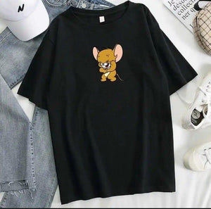 Women Black Cute Mouse Printed T-Shirt – Cotton Casual Wear