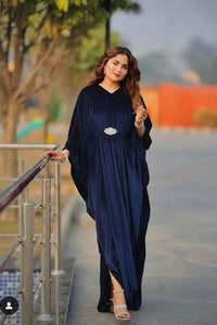 Red Velvet Kaftan for Women – V-Neck Winter Party Wear
