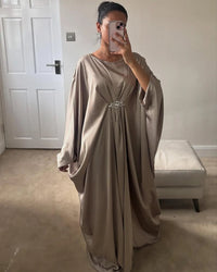 Golden Silk Kaftan for Women – Eid & Party Wear