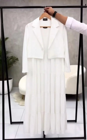 2 Pcs White Cotton Frock & Shirt Set for Women – Standard Size
