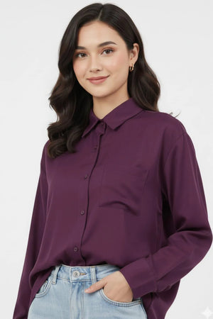 Purple Silk Button-Down Shirt for Women – Medium & Large