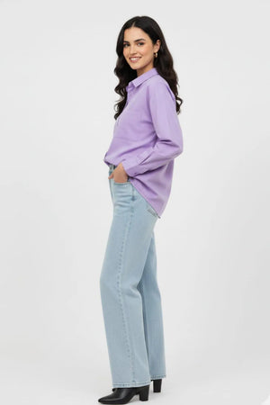 Purple Silk Button-Down Shirt for Women – Medium & Large