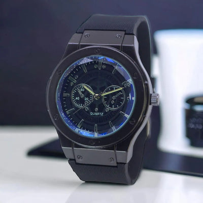 Men’s Quartz Watch – Silicone Strap, Water Resistant, Black/Blue/Grey/Brown/Silver