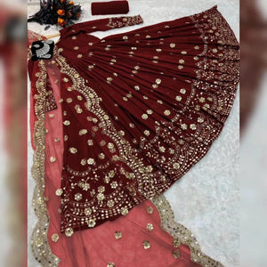 Maroon Shamoz Silk 3 Pc Maxi Suit for Women – Embroidered Dupatta & Trousers