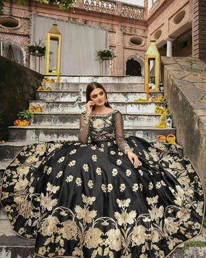 Black Embroidered Lehenga Set – Shamoz Silk Flared Skirt (2 Pc)