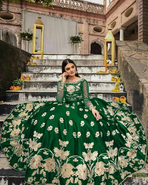 Green Embroidered Lehenga Set – Shamoz Silk Flared Skirt (2 Pc)