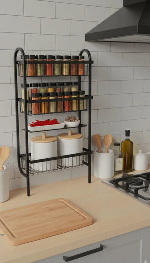 3 Tier Kitchen Spice Rack Organizer – Wall Mounted Metal Masala Rack Storage Shelf