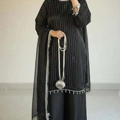 Shamoz Silk 3 Pc Patch Work Suit for Women – Stitched (Standard Size)