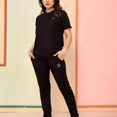 Black Printed Tracksuit for Women – 2 Pcs Slim Fit Activewear