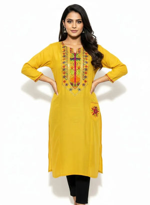 Yellow Embroidered Lawn Kurta for Women – Eid & Festive Wear