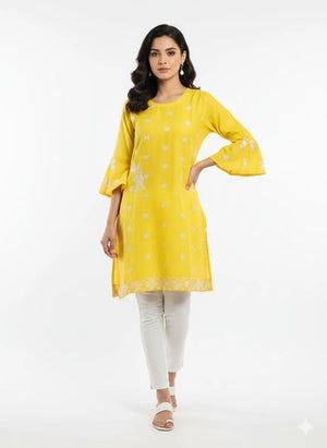 Yellow Embroidered Lawn Shirt for Women – Eid & Party Wear
