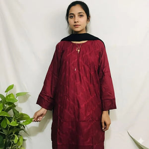 Women Maroon Embroidered Lawn Shirt – Stitched Casual Wear