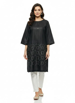 Women Black Embroidered Lawn Shirt – Stitched Casual Wear