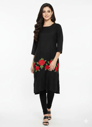 Women Black Embroidered Lawn Shirt – Stitched Casual Wear
