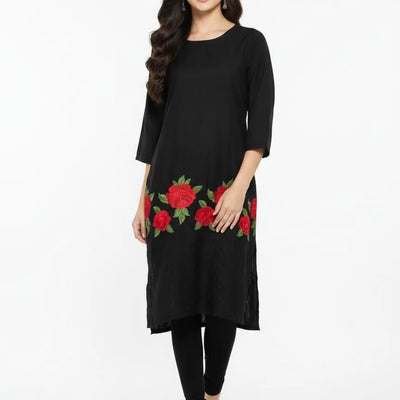 Women Black Embroidered Lawn Shirt – Stitched Casual Wear