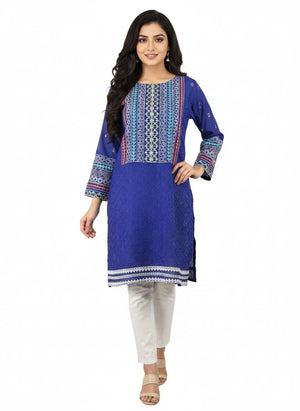 Women Blue Embroidered Lawn Shirt – Stitched Casual Wear