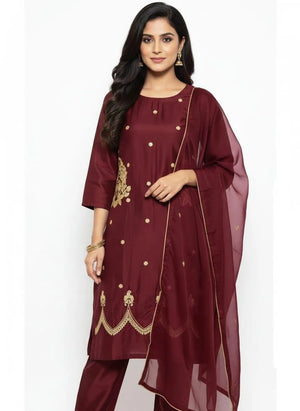 Women Maroon Embroidered Lawn Shirt – Stitched Casual Wear
