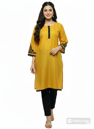 Women Yellow Embroidered Lawn Shirt – Stitched Casual Wear