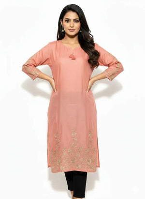 Women Pink Embroidered Lawn Shirt – Stitched Casual Wear