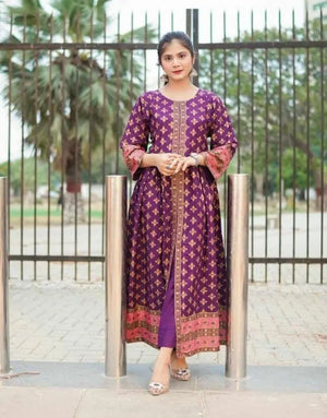 Printed Silk Frock Suit for Women – 2 Pcs Party Wear (Standard Size)