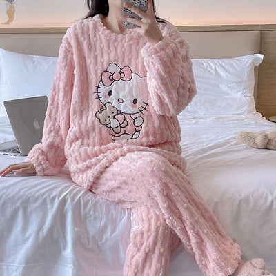 Women’s Hello Kitty Fleece Pajamas – Warm Winter Sleepwear (Multi Colors)