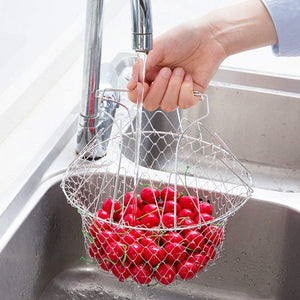 Stainless Steel Multi-Functional Foldable Chef Basket – Deluxe Kitchen Colander for Steaming, Frying, Rinsing & Straining