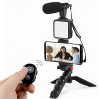 High Quality Vlogging Kit – Mobile & DSLR Tripod, Microphone & 360° LED Video Recording Setup