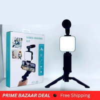 High Quality Vlogging Kit – Mobile & DSLR Tripod, Microphone & 360° LED Video Recording Setup